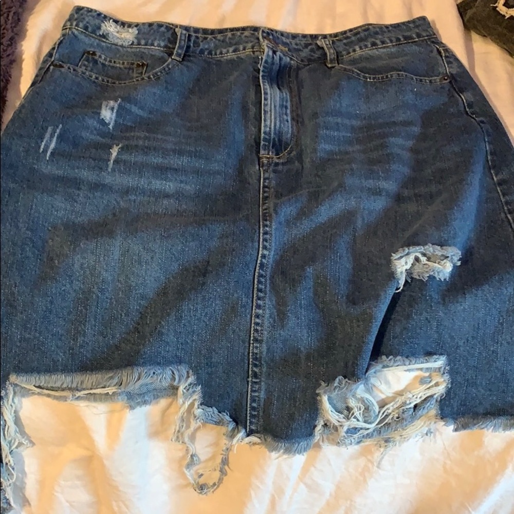 cute ripped blue jean skirt